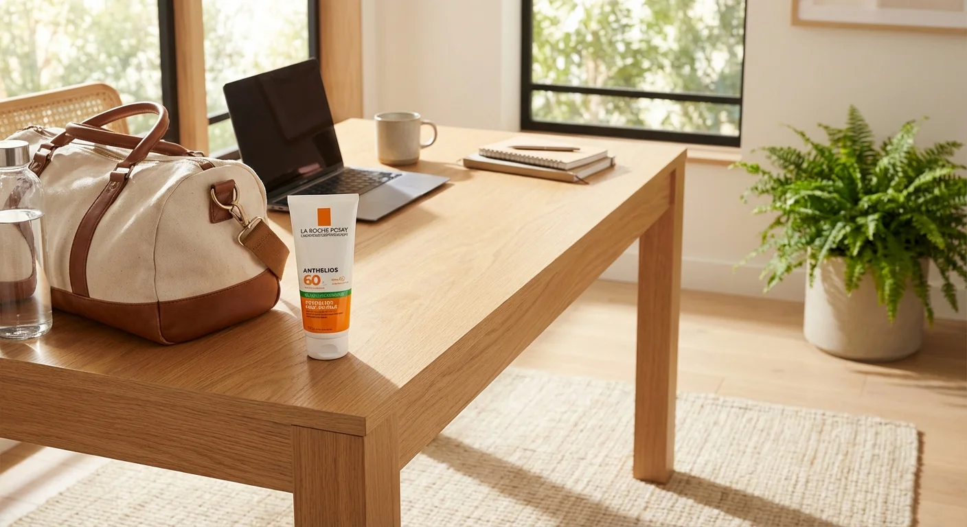 La Roche-Posay Anthelios Melt-In Milk SPF 60 next to gym bag and water bottle outdoors