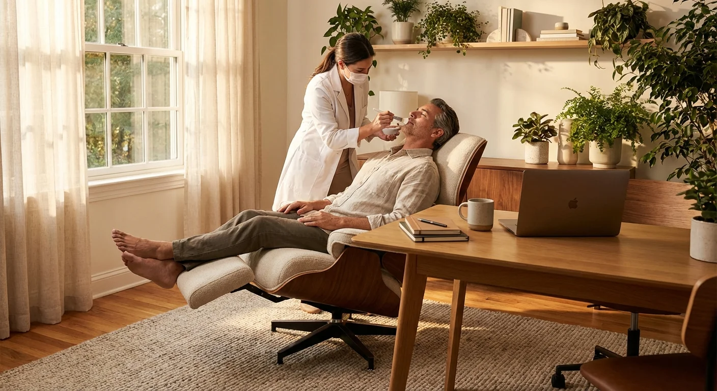 man over 40 receiving professional facial treatment in a modern dermatology clinic